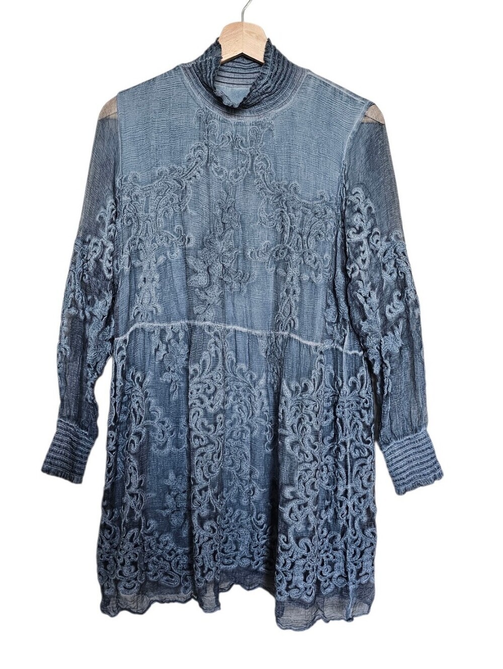 Soft Surroundings Textured Lace Tunic Top in Dusty Blue Size Medium